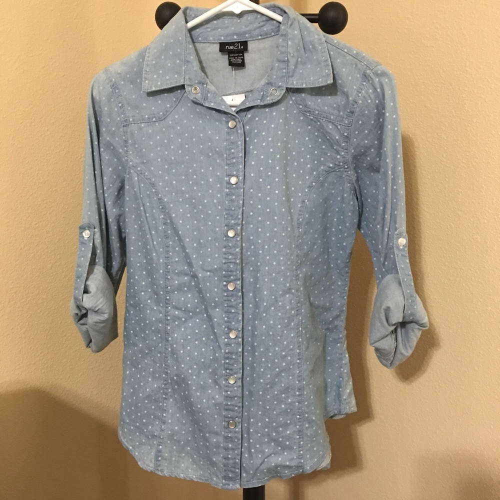 Rue21 Chambray Polka Dot Button Down Shirt Top